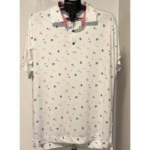 FootJoy Golf Polo Mens Large White Pink Blue Clam Bake Lobster Crab Preppy